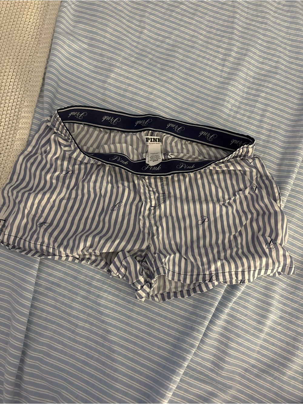 PINK Victoria's Secret Navy & White Striped Cotton Sleep Shorts